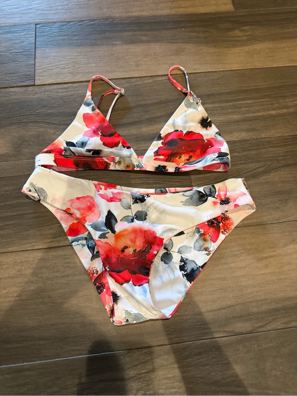 Vaya Island Floral Red & White Triangle Bikini Set